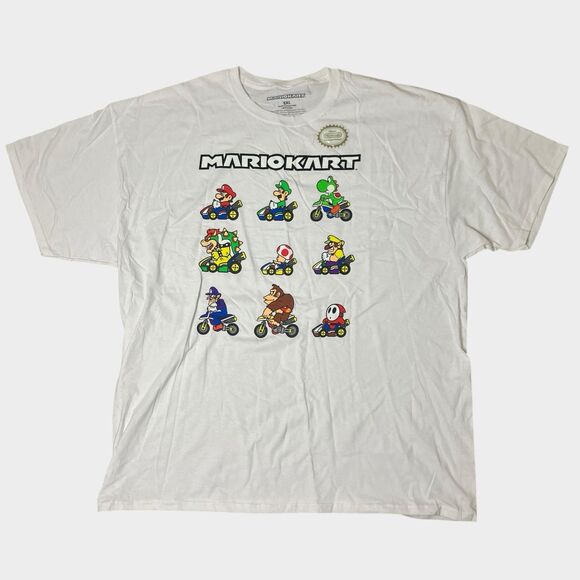 Mario Kart T Shirt Mens 2XL White Nintendo Super Mario Graphic Tee Video Gamer - Picture 2 of 9